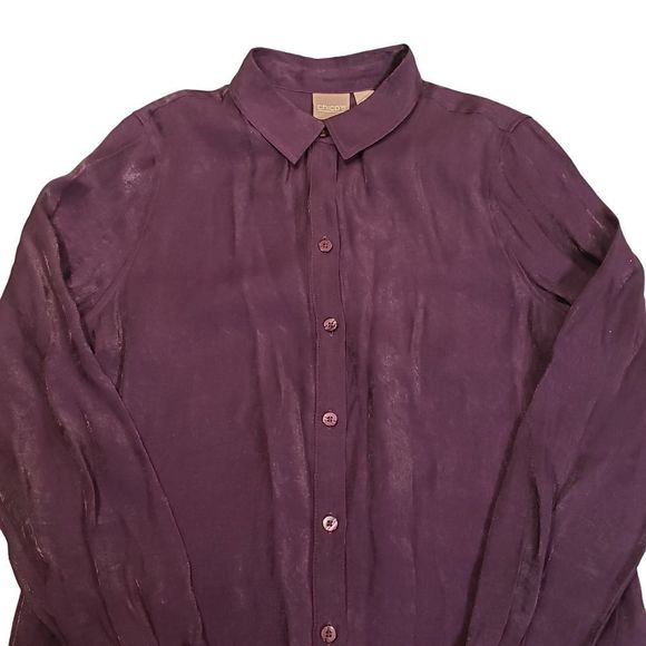 Chico's Long Sleeve Button Down Shirt Women's Size 0 / Conventional Size XS - Picture 3 of 8